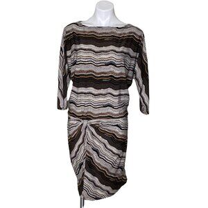 BCBG Max Azria Womens Brown Stripe Twist Front Dress Dolman Sleeves Size M